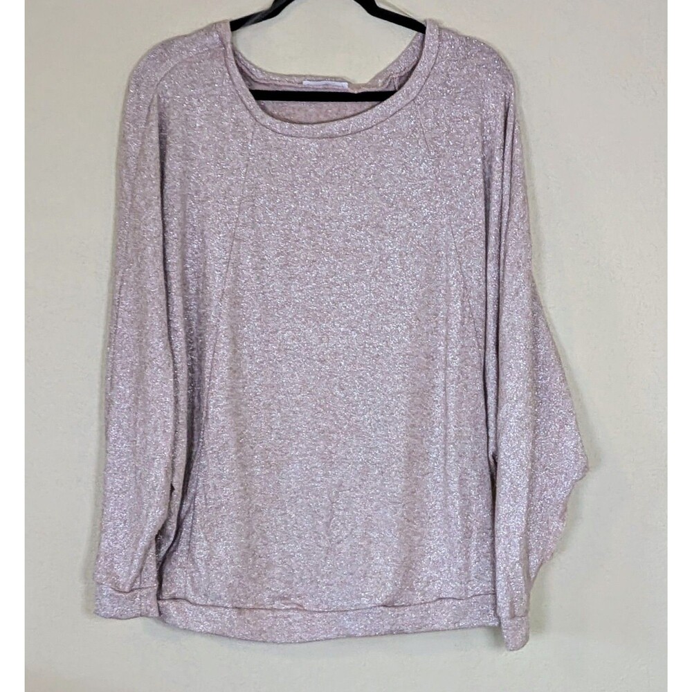 GeeGee Plus Size 1X Metallic Shimmer Knit Dolman Sleeve Top Blush Pink Champagne